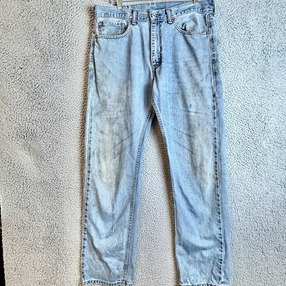 Levi's 505 Regular Fit Jeans Mens 34x32 Blue Distressed Straight Leg Denim *WORN